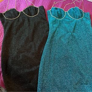 Set a 2 Shein - dresses size 4/small sparkly, black & aqua with bling details